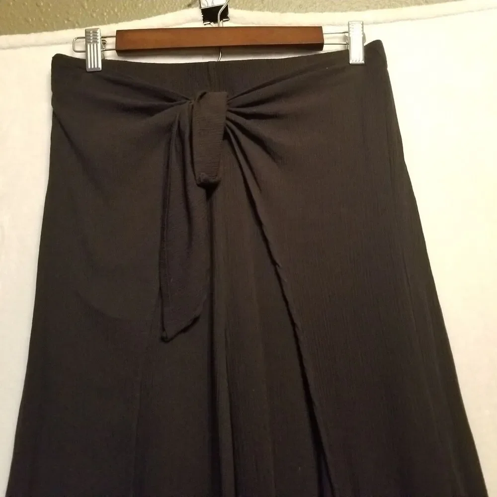 Kona Sol M Pants Black Tie Elastic Waist Tulip Wrap Cuff Crinkle Gauze Beach